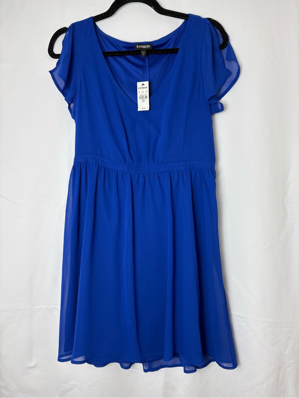 Express Royal Blue Chiffon Flutter Sleeve Dress | Size S